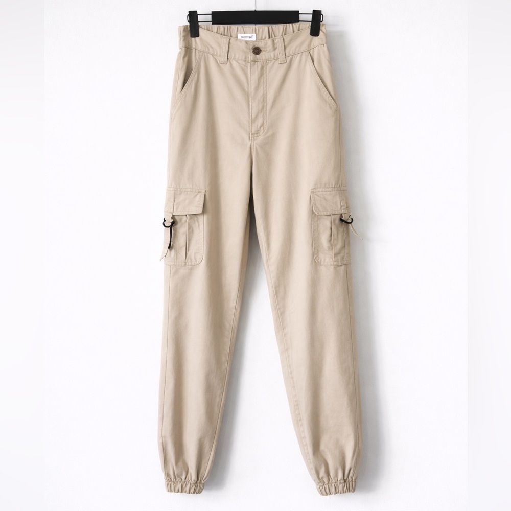 Garage Brianna Bubble Cargo Pants Beige Khaki High Rise Relaxed Fit Small 26”W